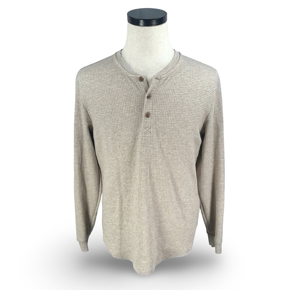 Marine Layer Mens Beige Waffle Knit Long Sleeve Henley Shirt 19266 Size M